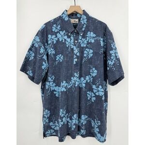 Reyn Spooner Shirt Mens 2XL Blue Floral Popover Polo Hawaiian Beach Vacation